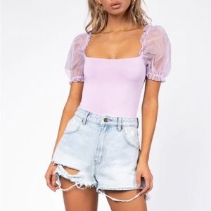 Lavender Puff Sleeve Bodysuit